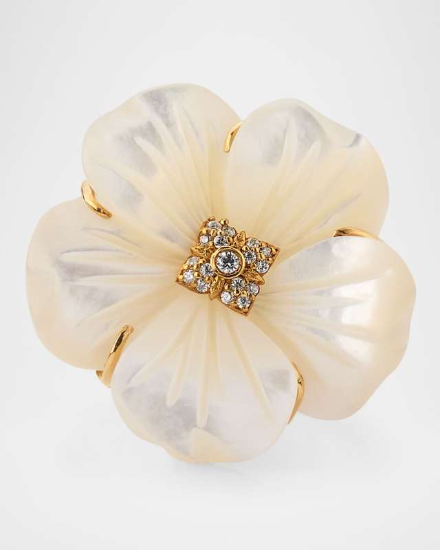 18K Yellow Gold Colorbloom White Mother-of-Pearl and Diamond Statement Ring